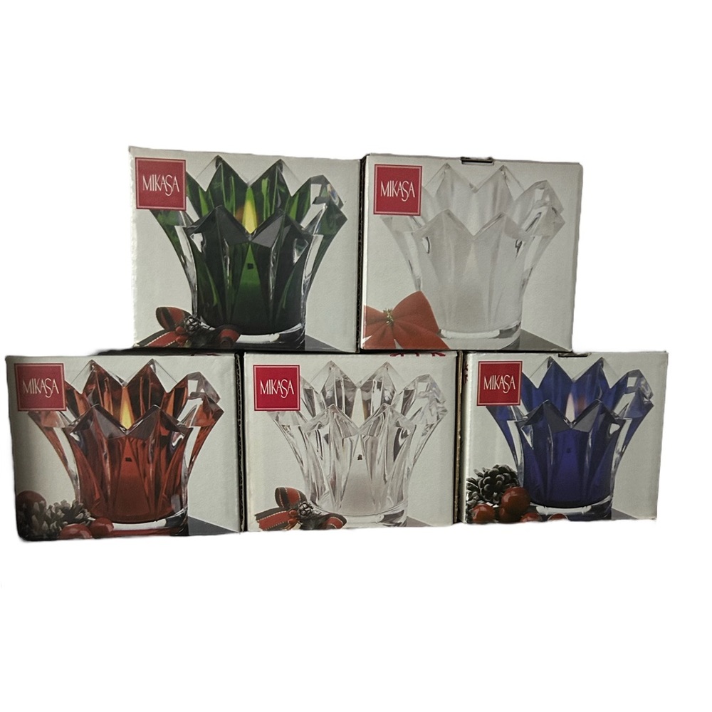 Mikasa Crystal Votive Christmas Holiday Candle Holder Czech Red Green Blue Clear